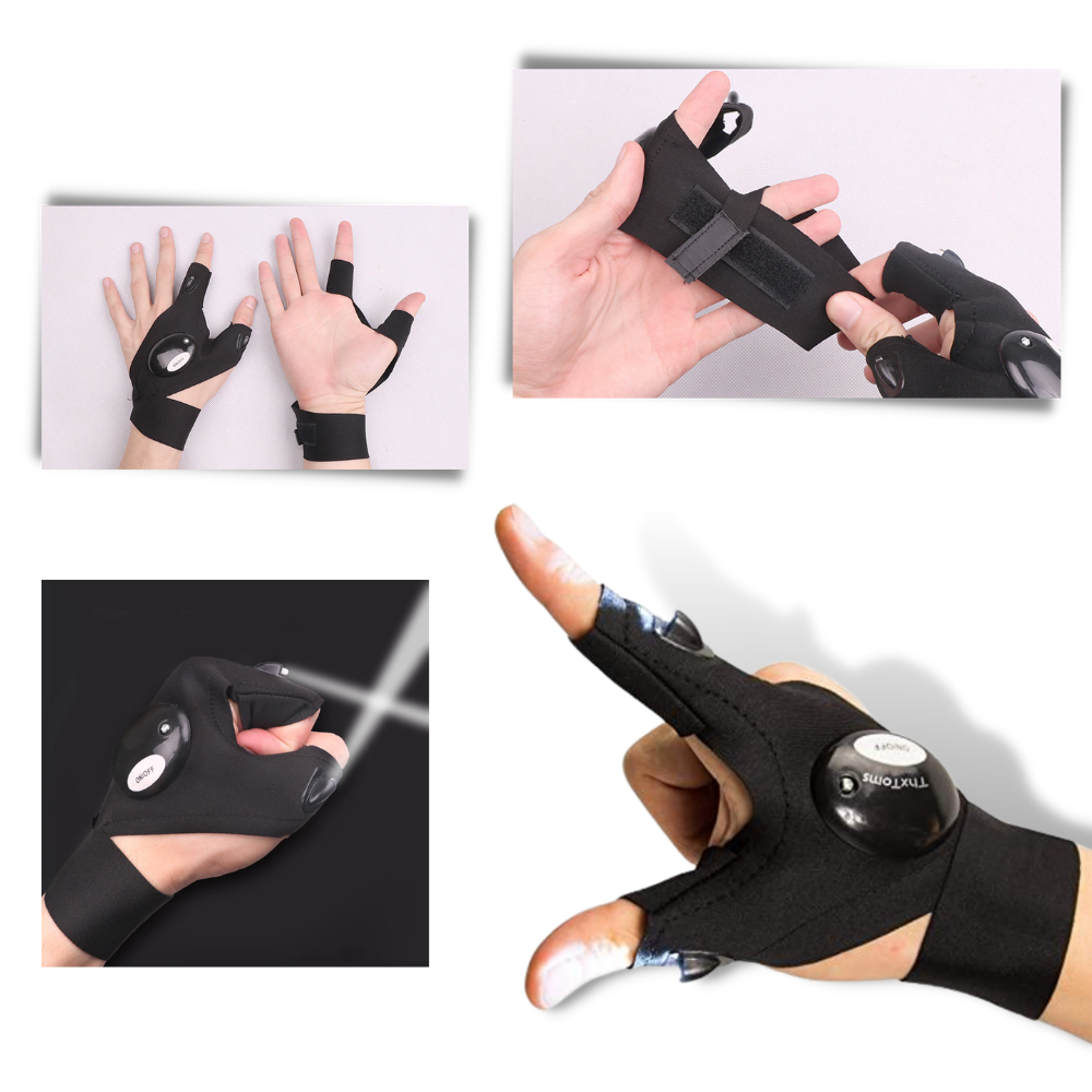 LED Work Gloves with Dual Finger Lights and Water Resistant Fabric
