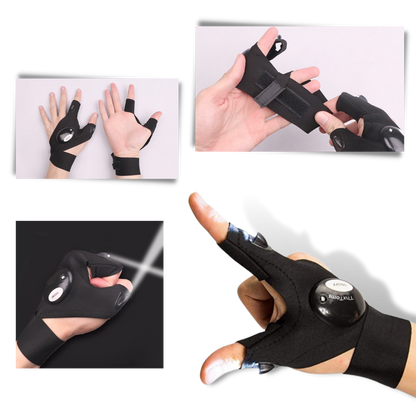 LED Work Gloves with Dual Finger Lights and Water Resistant Fabric