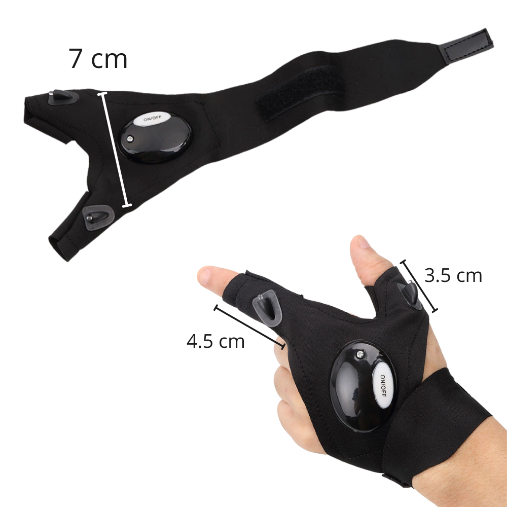 LED Work Gloves with Dual Finger Lights and Water Resistant Fabric