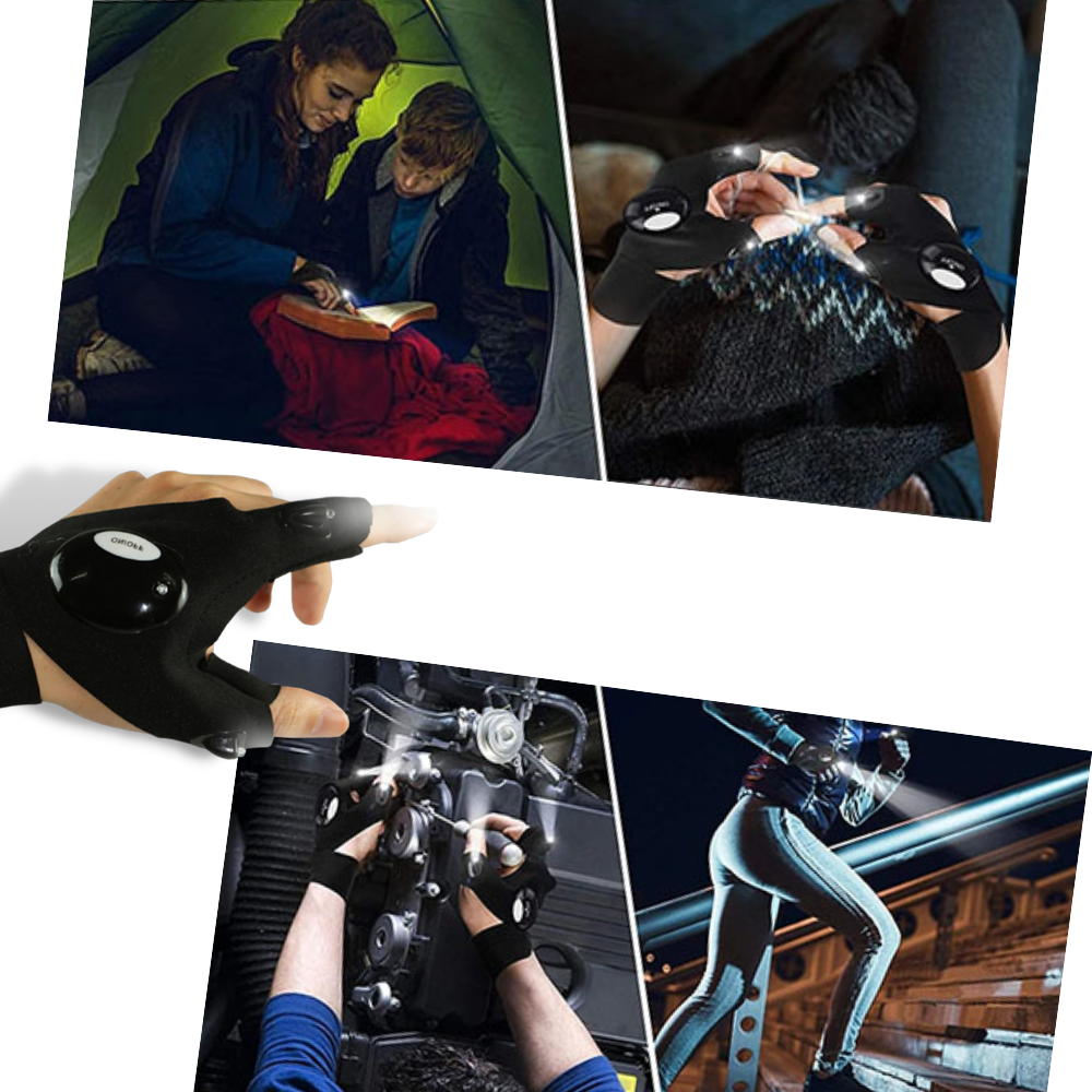 LED Work Gloves with Dual Finger Lights and Water Resistant Fabric
