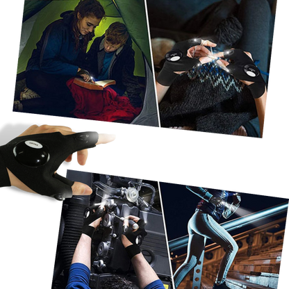 LED Work Gloves with Dual Finger Lights and Water Resistant Fabric