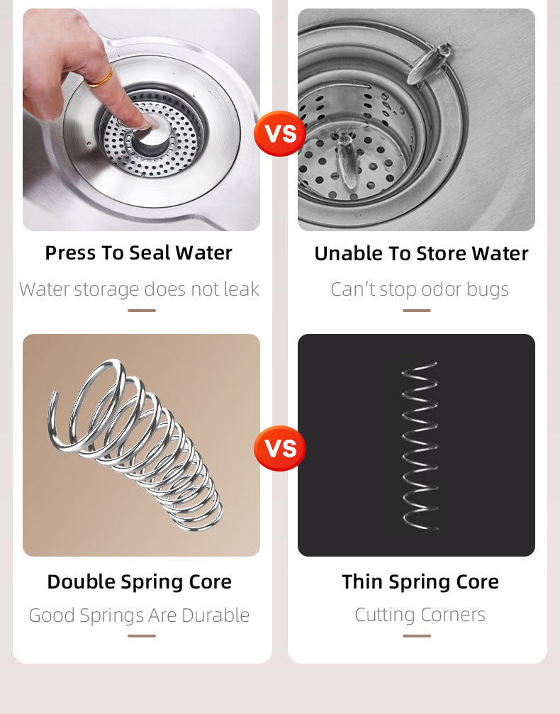 Pop Up Drain Strainer with Steel Mesh Basket and Button Control for 3.5 Inch Kitchen Sinks