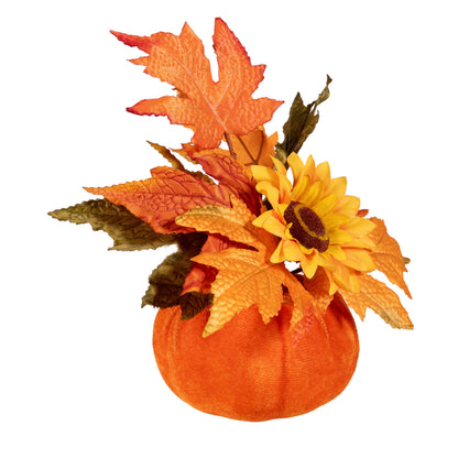 Autumn Sunflower Faux Floral Centerpiece with Pumpkin Vessel, 8 Inches