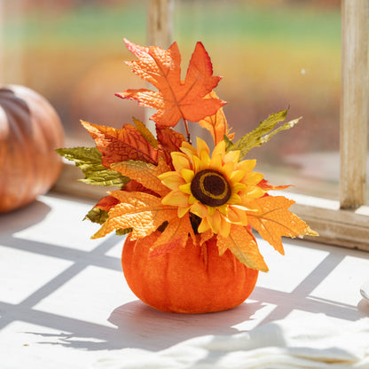 Autumn Sunflower Faux Floral Centerpiece with Pumpkin Vessel, 8 Inches