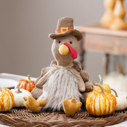 Harvest Table Centerpiece with Autumn Tones and Fabric Turkey, 12 Inches
