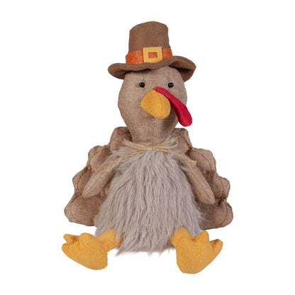 Harvest Table Centerpiece with Autumn Tones and Fabric Turkey, 12 Inches