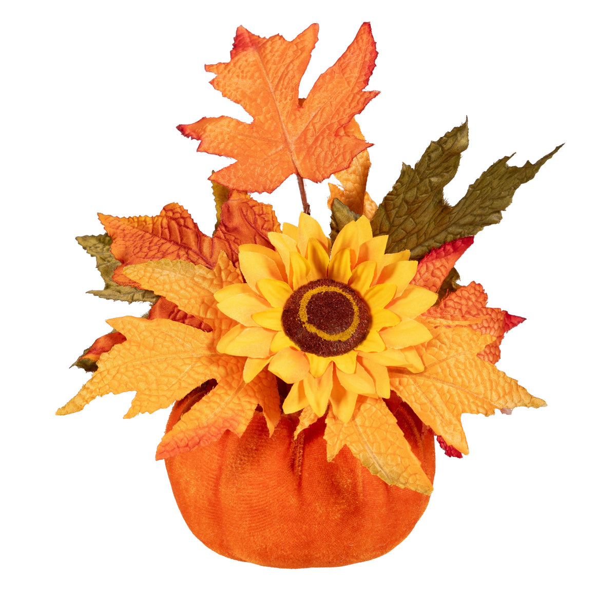 Autumn Sunflower Faux Floral Centerpiece with Pumpkin Vessel, 8 Inches