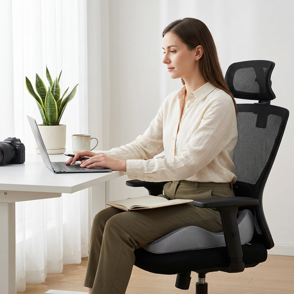 Contoured Memory Foam Seat Cushion with Adjustable Inserts and Non Slip Base for Office and Car