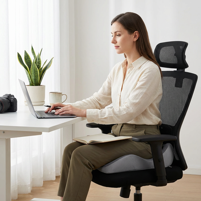 Contoured Memory Foam Seat Cushion with Adjustable Inserts and Non Slip Base for Office and Car