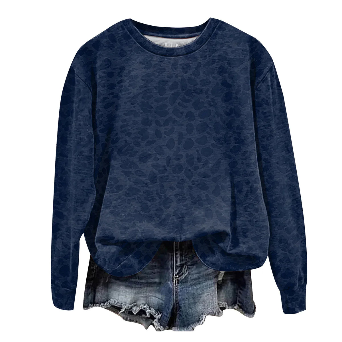 Oversized Leopard Print Pullover Sweatshirt with Round Neckline and Stretch Fabric