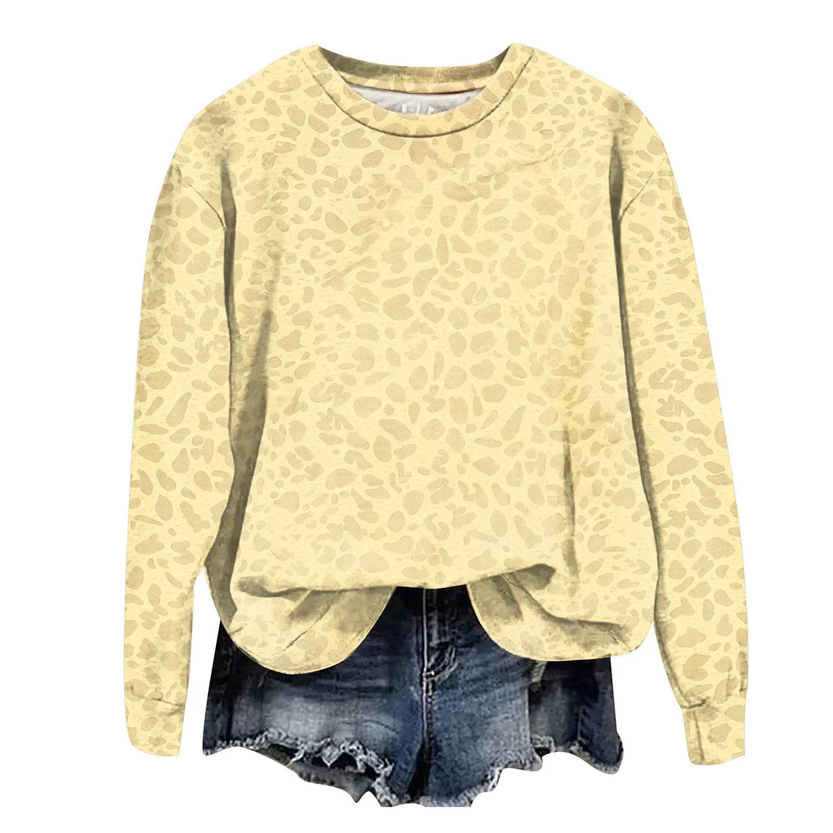 Oversized Leopard Print Pullover Sweatshirt with Round Neckline and Stretch Fabric