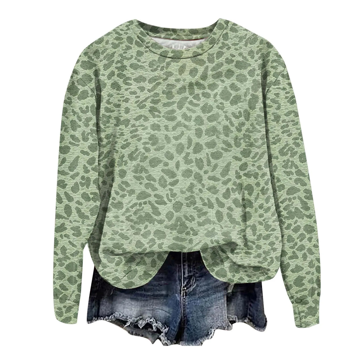 Oversized Leopard Print Pullover Sweatshirt with Round Neckline and Stretch Fabric