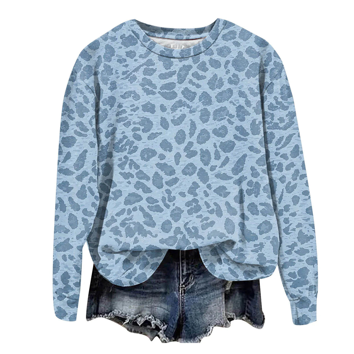 Oversized Leopard Print Pullover Sweatshirt with Round Neckline and Stretch Fabric