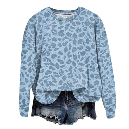 Oversized Leopard Print Pullover Sweatshirt with Round Neckline and Stretch Fabric