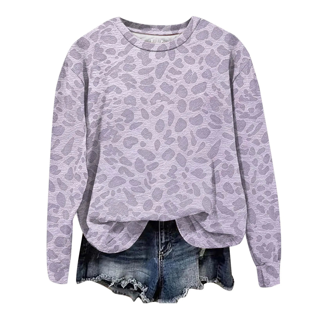 Oversized Leopard Print Pullover Sweatshirt with Round Neckline and Stretch Fabric