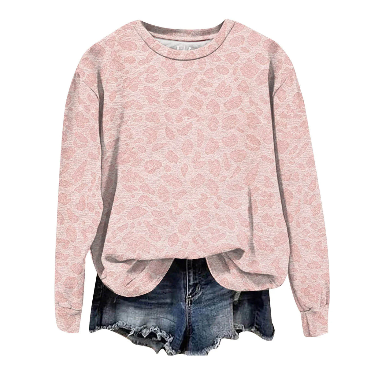 Oversized Leopard Print Pullover Sweatshirt with Round Neckline and Stretch Fabric