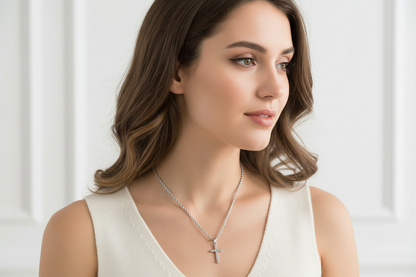Cross Pendant Necklace with 24 Inch Chain and Hook Clasp