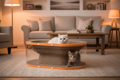 Cardboard Cat Scratcher with Raised Nest Bed and Climbing Platform, 17.7 Inch