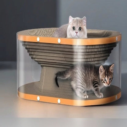 Cat Scratching Board with Raised Nest and Corrugated Cardboard Surface for Indoor Cats