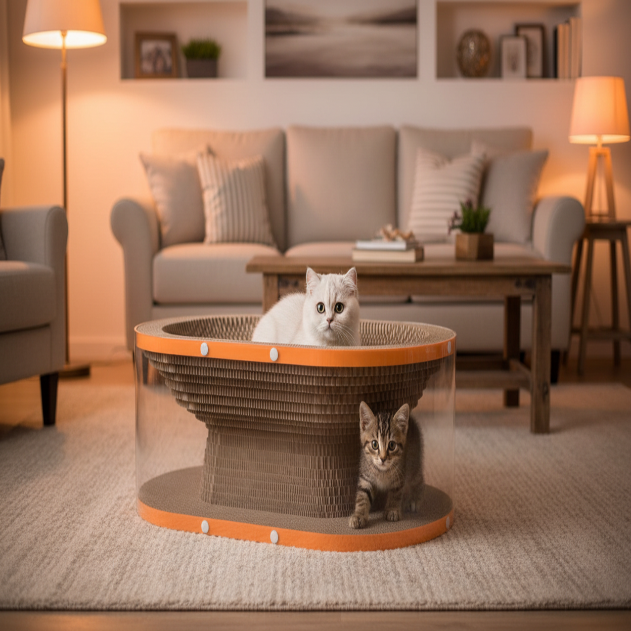 Cat Scratching Board with Raised Nest and Corrugated Cardboard Surface for Indoor Cats