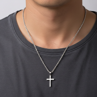 Cross Pendant Necklace with 24 Inch Chain and Hook Clasp