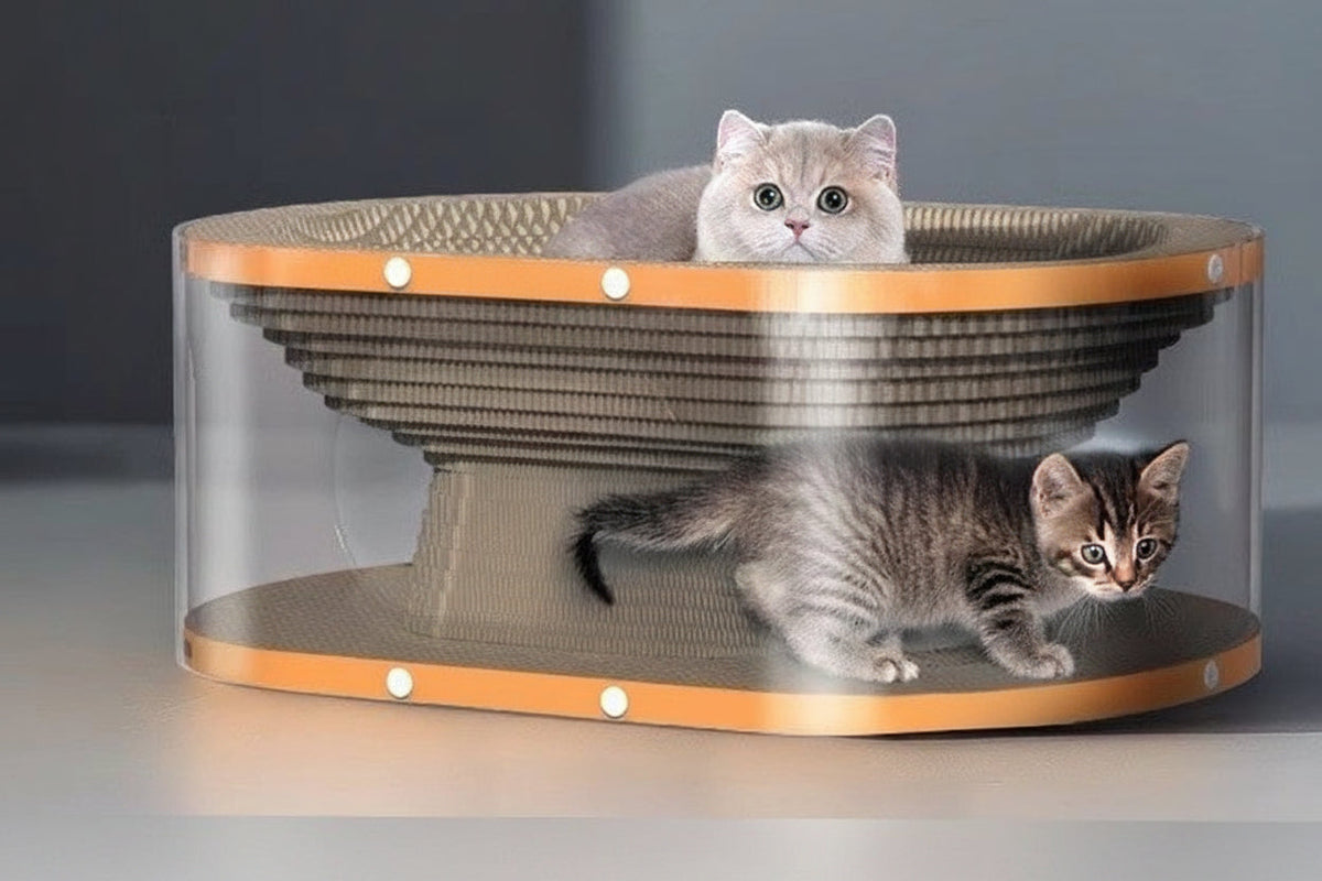 Cardboard Cat Scratcher with Raised Nest Bed and Climbing Platform, 17.7 Inch