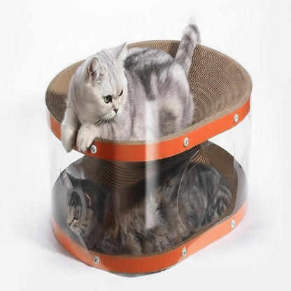 Cat Scratching Board with Raised Nest and Corrugated Cardboard Surface for Indoor Cats