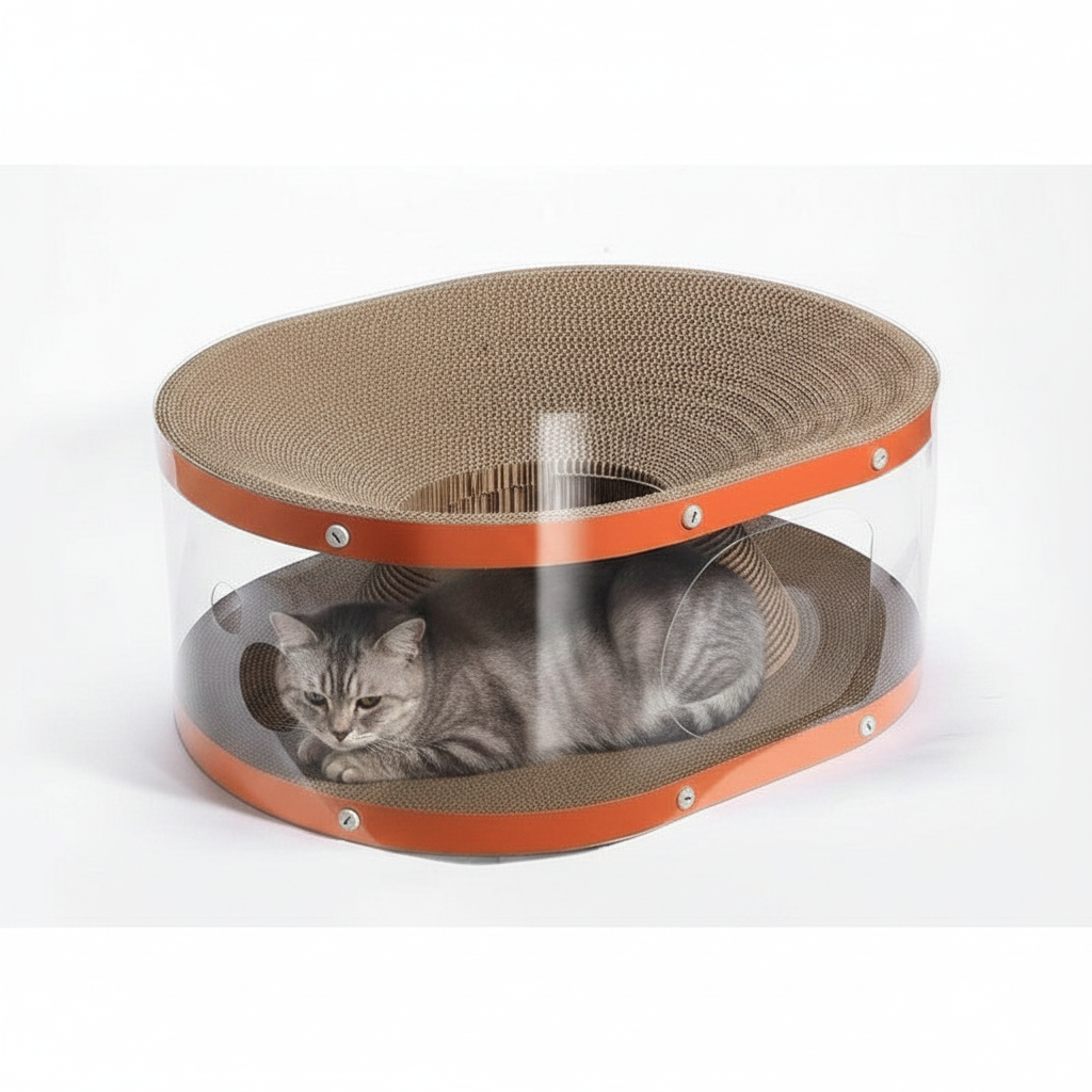 Cat Scratching Board with Raised Nest and Corrugated Cardboard Surface for Indoor Cats