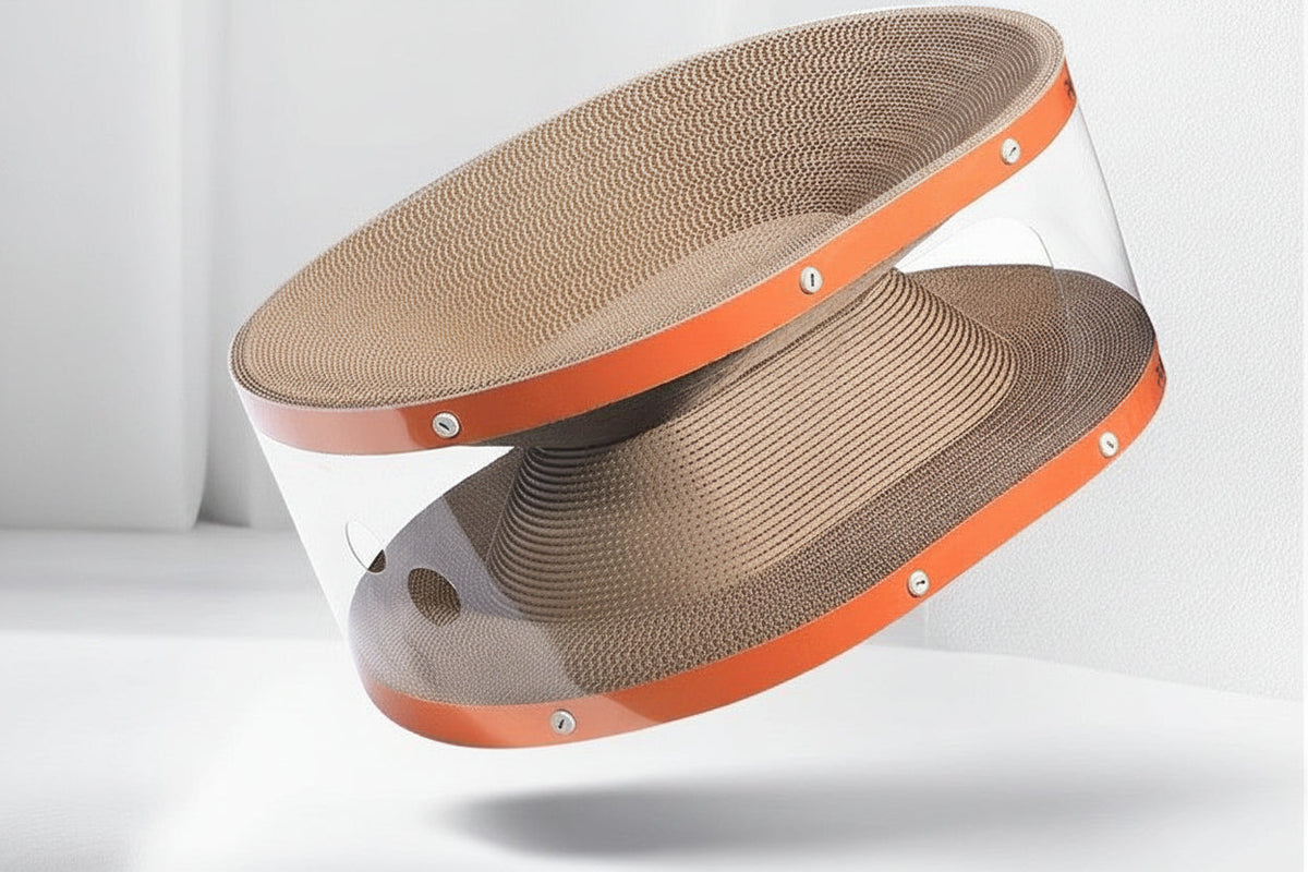 Cardboard Cat Scratcher with Raised Nest Bed and Climbing Platform, 17.7 Inch