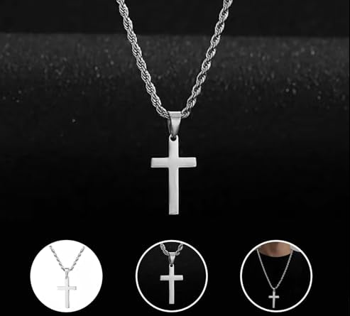 Cross Pendant Necklace with 24 Inch Chain and Hook Clasp