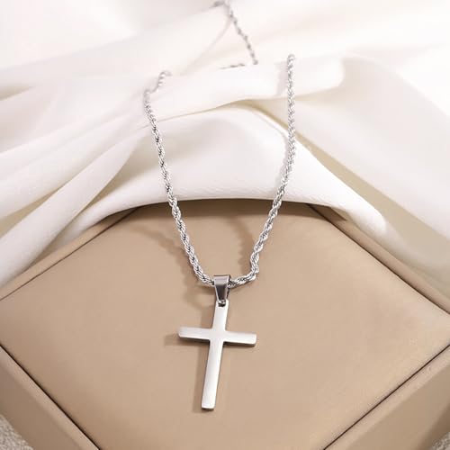 Cross Pendant Necklace with 24 Inch Chain and Hook Clasp
