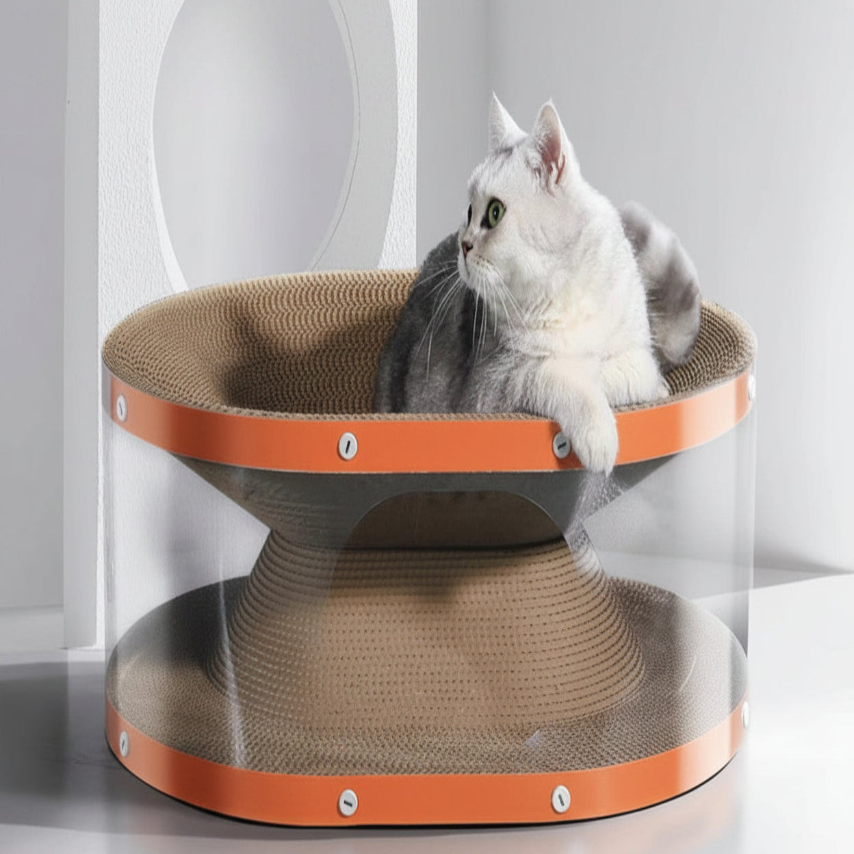 Cat Scratching Board with Raised Nest and Corrugated Cardboard Surface for Indoor Cats