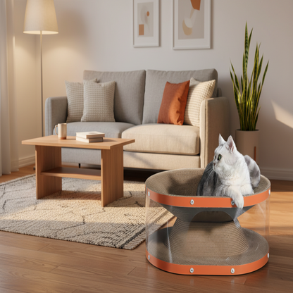 Cat Scratching Board with Raised Nest and Corrugated Cardboard Surface for Indoor Cats
