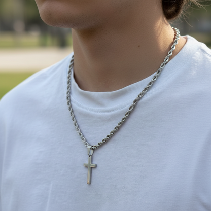 Cross Pendant Necklace with 24 Inch Chain and Hook Clasp