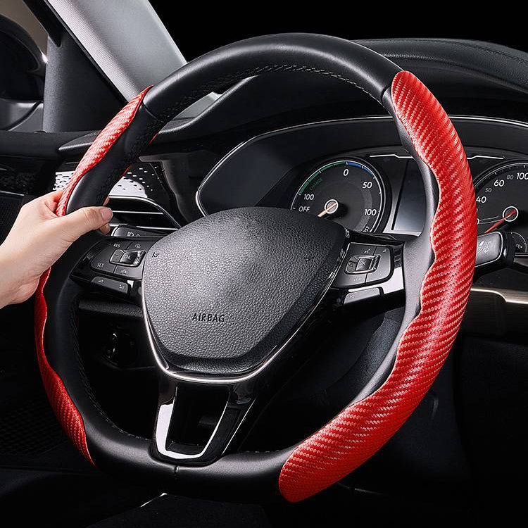 Steering Wheel Cover with Carbon Fiber Grip and Card Lock System, Textured Non Slip