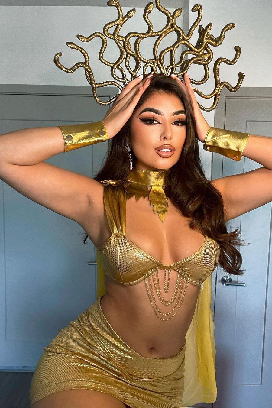 Gold Mythical Costume Set with Draped Top and Snake Head Piece