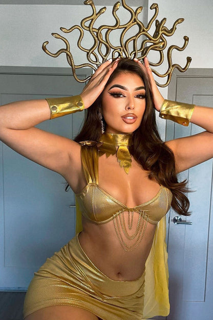 Gold Mythical Costume Set with Draped Top and Snake Head Piece