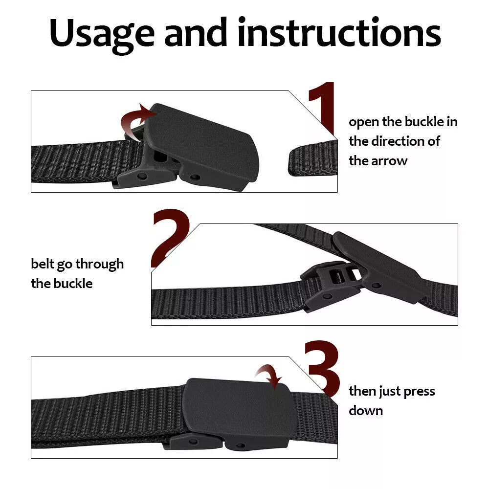 Mens Nylon Canvas Web Belt with Hook and Loop Adjustment and Plastic Cam Buckle