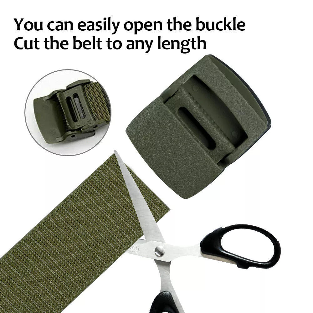 Mens Nylon Canvas Web Belt with Hook and Loop Adjustment and Plastic Cam Buckle