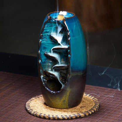 Ceramic Incense Waterfall Burner with Backflow Smoke Effect and 50 Cones