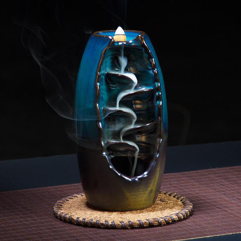 Ceramic Incense Waterfall Burner with Backflow Smoke Effect and 50 Cones