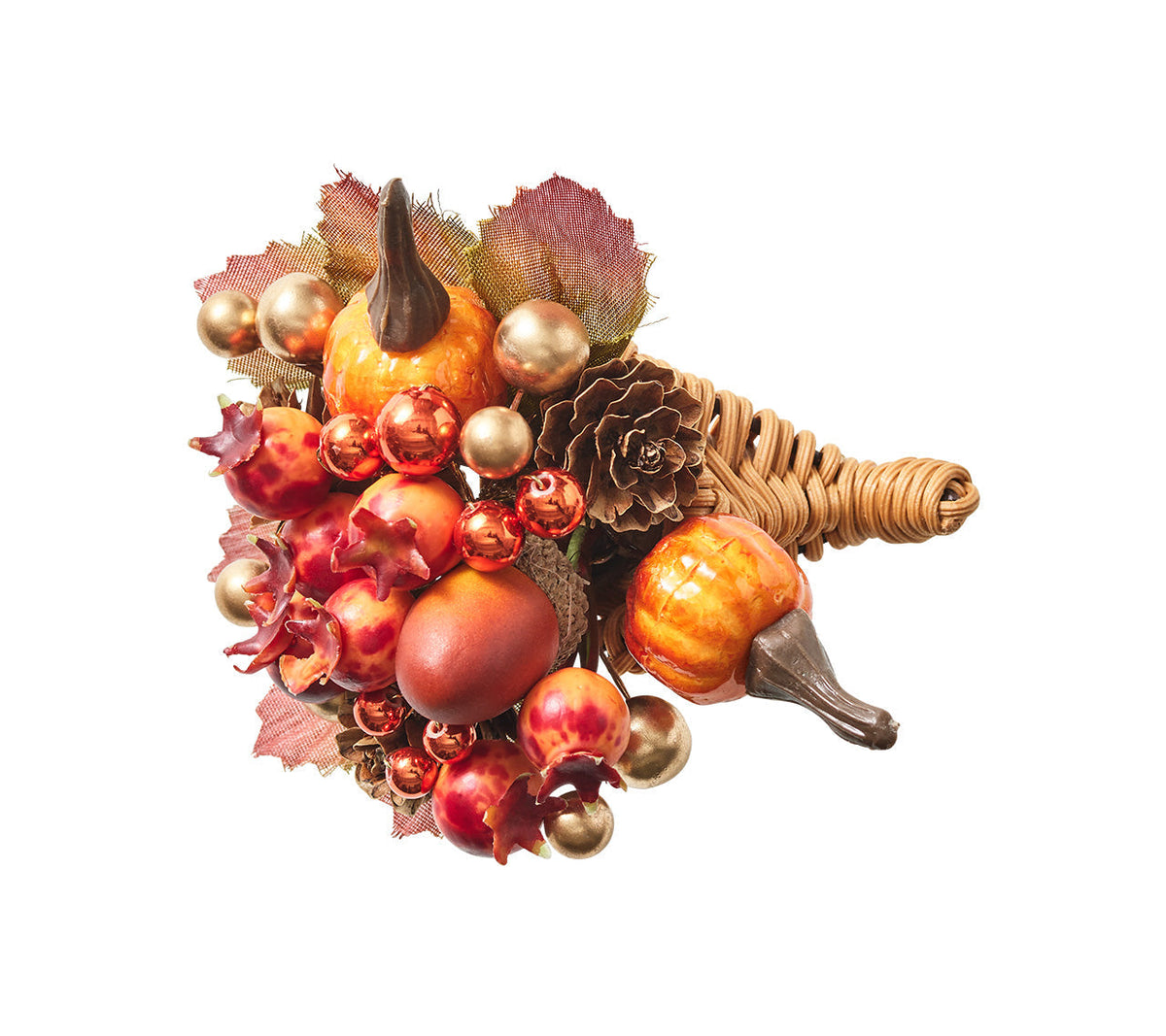 Harvest Cornucopia Napkin Ring Set with Raised Berries and Pumpkins, Pack of 4