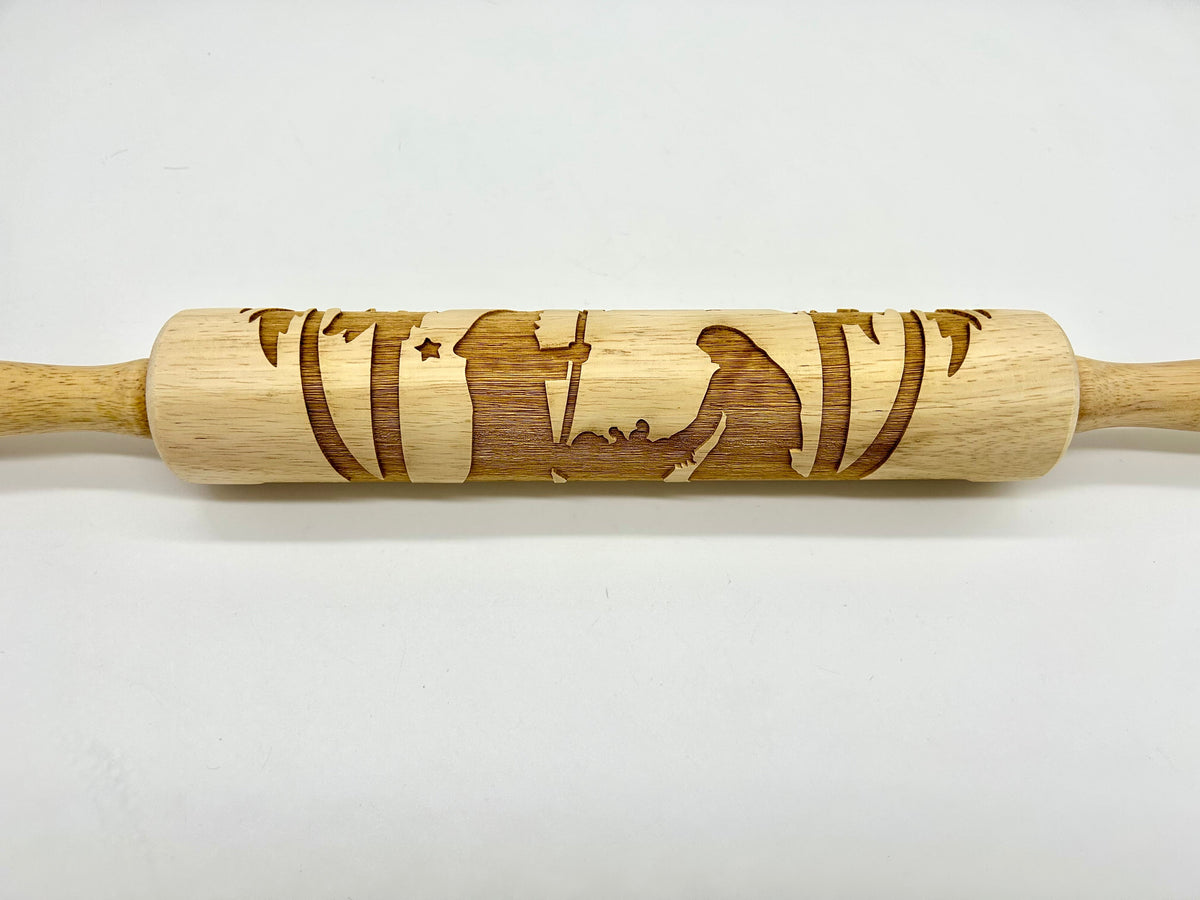Christmas Nativity Embossed Rolling Pin That Imprints Cookies, Fondant, Clay and Salt Dough Ornaments