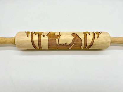 Christmas Nativity Embossed Rolling Pin That Imprints Cookies, Fondant, Clay and Salt Dough Ornaments