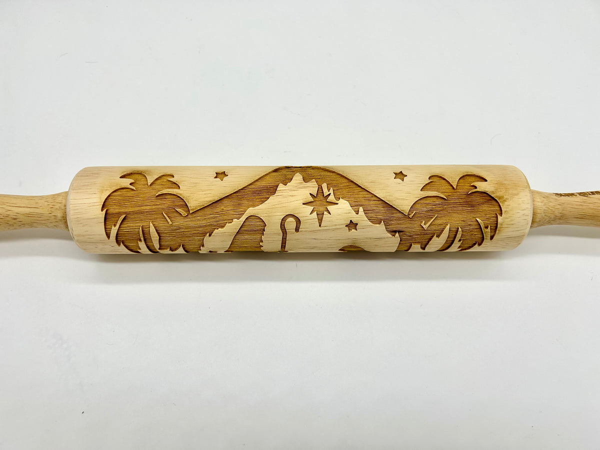 Christmas Nativity Embossed Rolling Pin That Imprints Cookies, Fondant, Clay and Salt Dough Ornaments