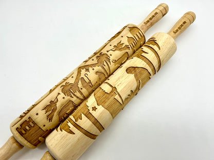Christmas Nativity Embossed Rolling Pin That Imprints Cookies, Fondant, Clay and Salt Dough Ornaments