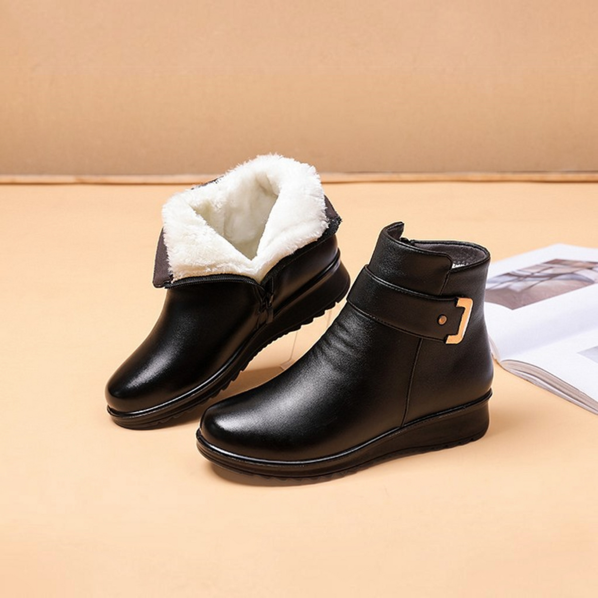 Womens Winter Boots with Plush Faux-Fur Lining and Non-Slip Polyurethane Sole, Roomy Toe