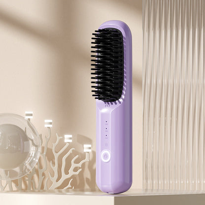 Rechargeable Hair Straightening Brush with Ionic Frizz Control and Ceramic Teeth, 30-Minute Runtime