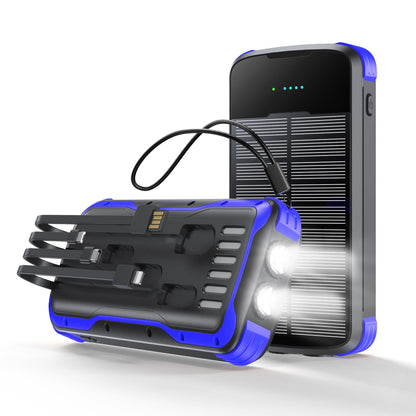 Solar Power Bank with Integrated Multi Tip Cables and LED Floodlight