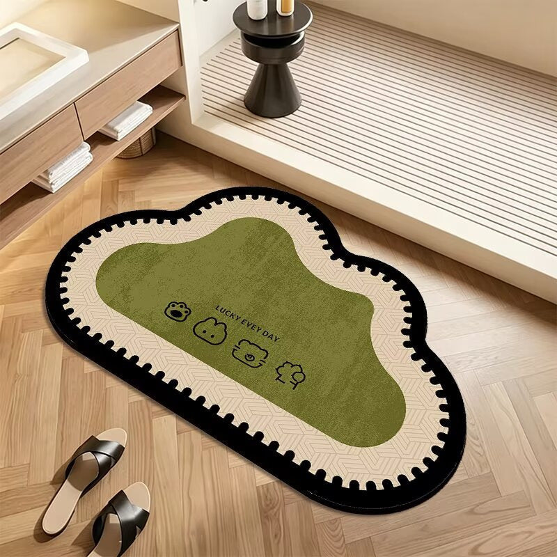 Plush Floor Rug with Non Slip Backing and Patterned Border